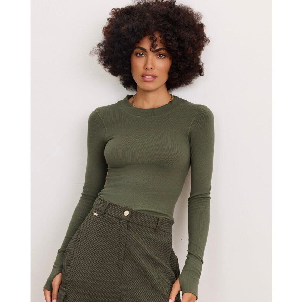 Lune Active Maia Rib Moss Green Long Sleeve Top Size Large